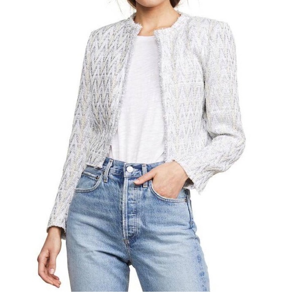 IRO Jackets & Blazers - IRO Makilo Silver Metallic Chevron Pattern Fringe Blazer Jacket Size FR 34/US XS